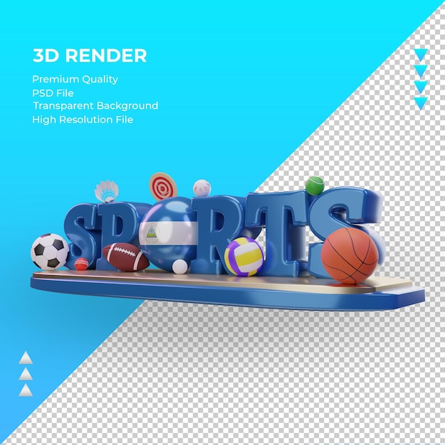 3d deportes día bandera de nicaragua renderizado vista derecha