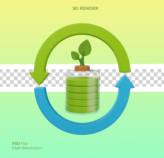 PSD 3d des earth day save world environment concept grüne batterieladung intelligente energieeinsparung umweltfreundlich