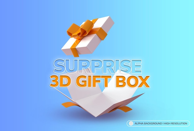 3d des geöffneten überraschungsgeschenkboxmodells