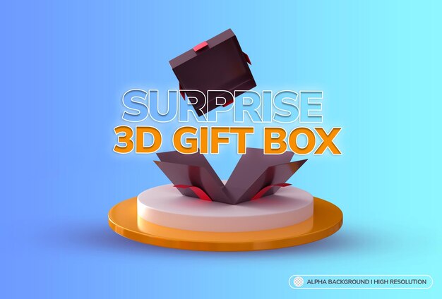 3d des geöffneten überraschungsgeschenkboxmodells