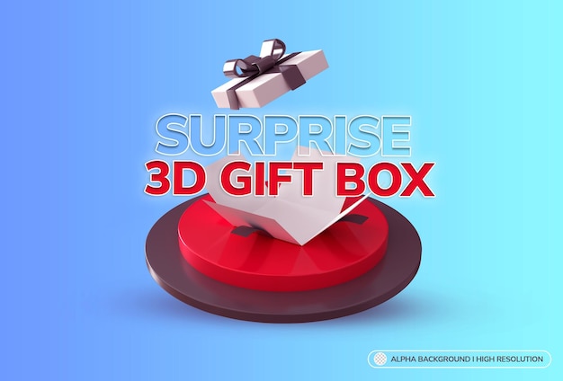 3d des geöffneten überraschungsgeschenkboxmodells