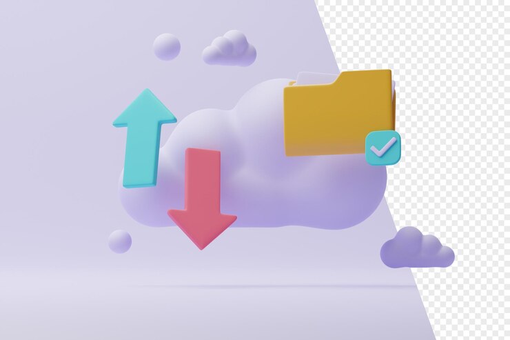 PSD 3d descargar y cargar datos en el concepto de computación en la nube para compartir archivos y transferir datos