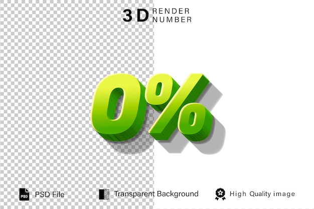3d Descuento reciente cero 0 verde con color limón aislado en fondo transparente
