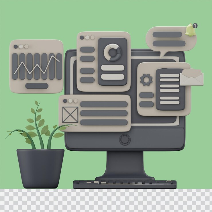 PSD 3d-desktop-computer mit schnittstelle für die finanzanalyse