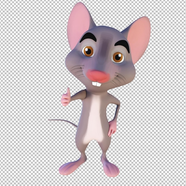 PSD 3d, dessin animé, illustration, rat, mascotte, pouces haut