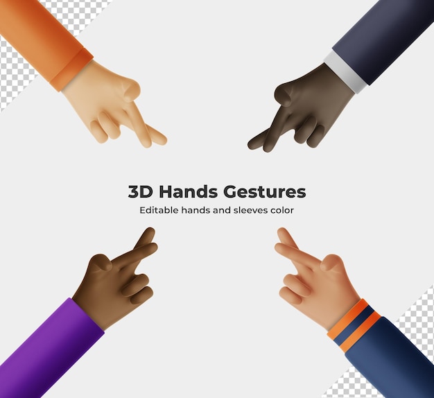 3d, dessin animé, main, geste, 3d, rendre