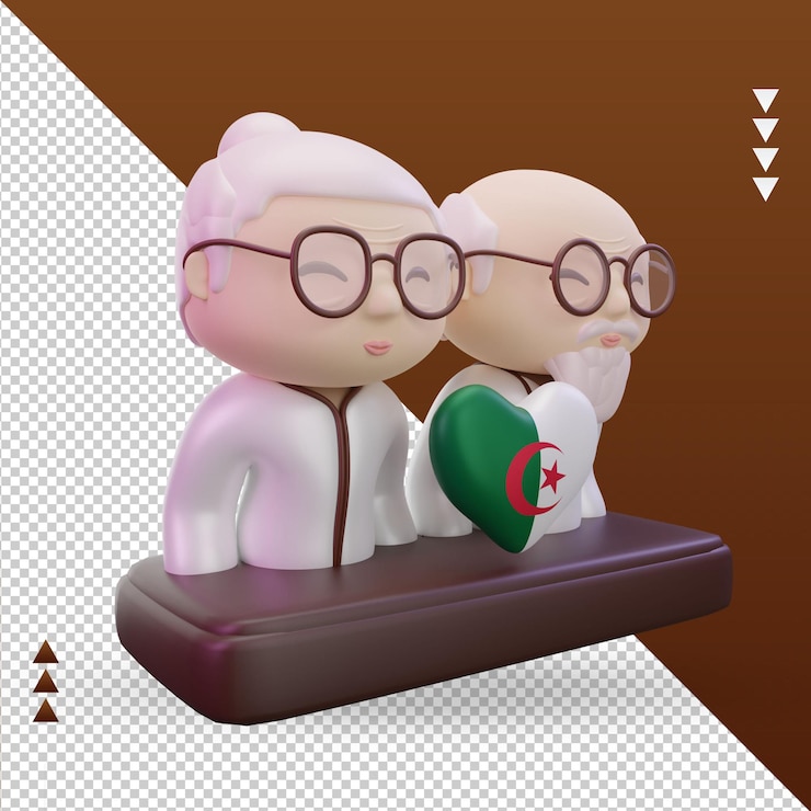 PSD 3d día de los abuelos amor argelia bandera renderizado vista izquierda