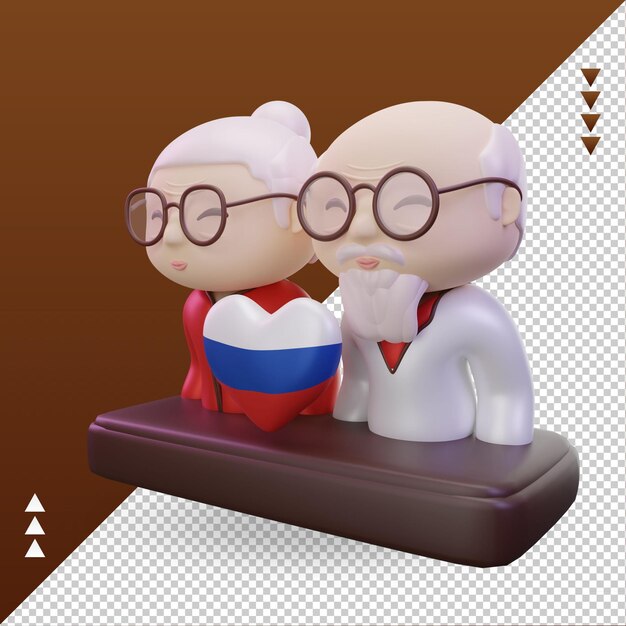 PSD 3d día de los abuelos amor bandera rusa renderizado vista derecha