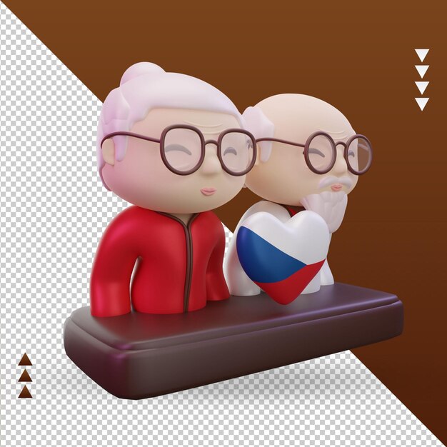 3d día de los abuelos amor república checa bandera renderizado vista izquierda