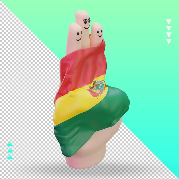 PSD 3d día de la amistad dedo bandera de bolivia renderizado vista izquierda