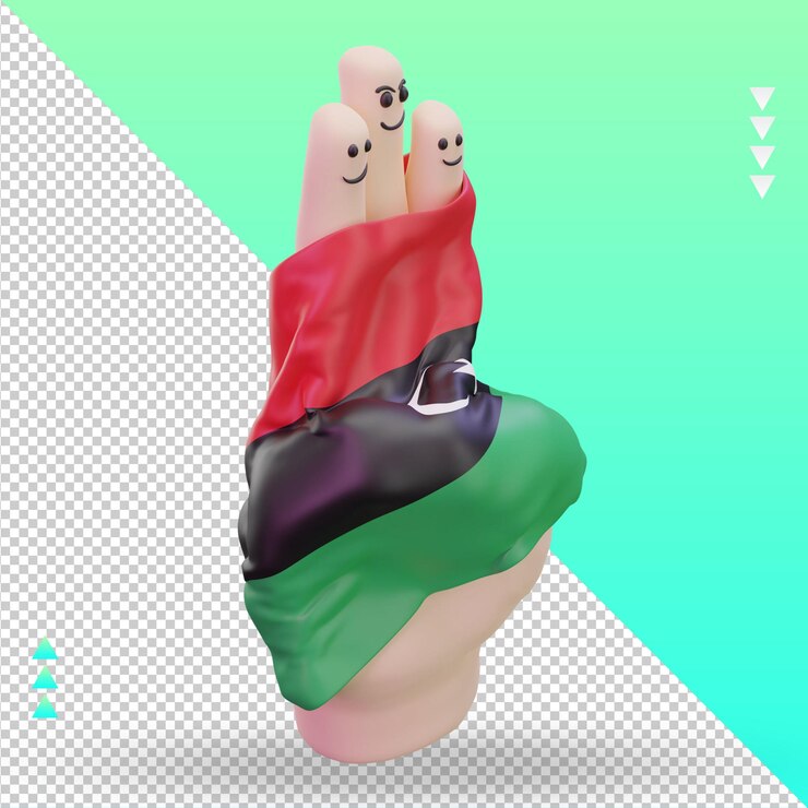 PSD 3d día de la amistad dedo bandera de libia renderizado vista izquierda