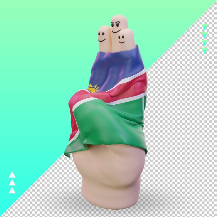 PSD 3d día de la amistad dedo bandera de namibia renderizado vista derecha