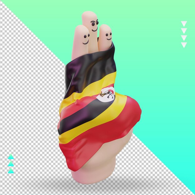 PSD 3d día de la amistad dedo bandera de uganda renderizado vista izquierda