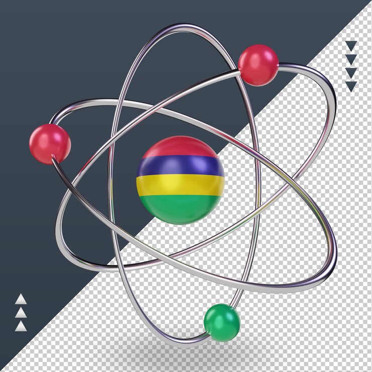 PSD 3d dia da ciência bandeira das maurícias renderizando a vista direita