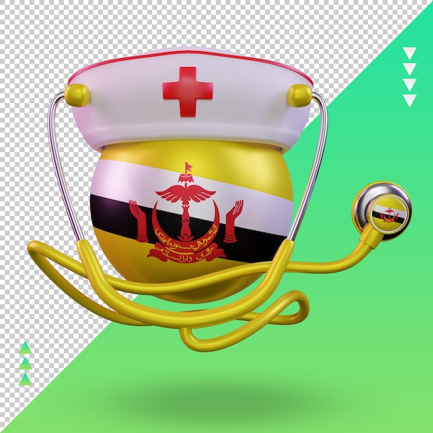 PSD 3d dia da enfermeira brunei darussalam bandeira renderização vista frontal