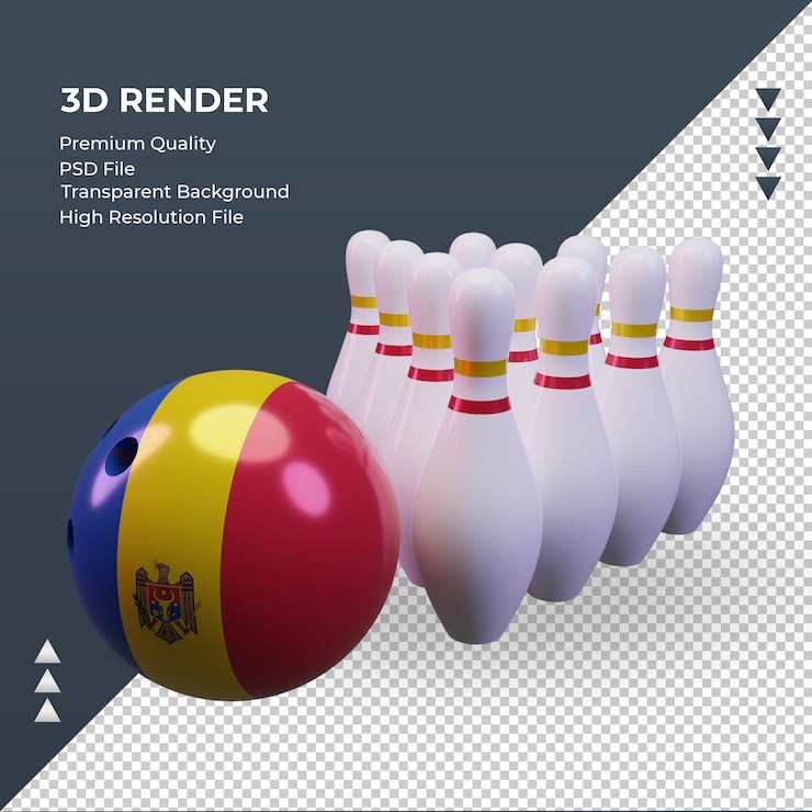 PSD 3d dia de boliche bandeira da moldávia renderizando a vista direita