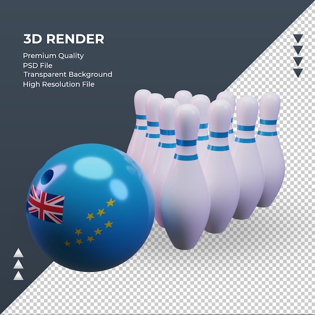 3d dia de boliche bandeira de tuvalu renderizando a vista direita