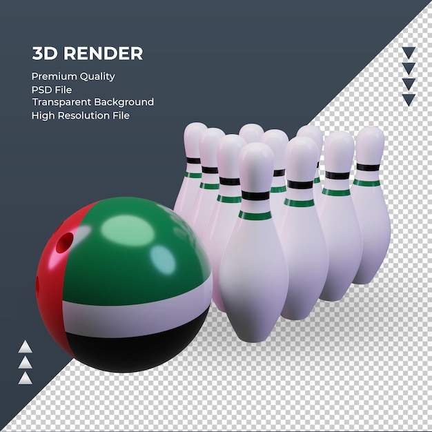 3d dia de boliche bandeira dos emirados árabes unidos renderizando a vista direita