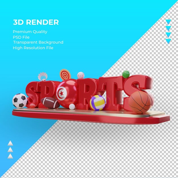 3d dia de esportes bandeira da tunísia renderização vista direita