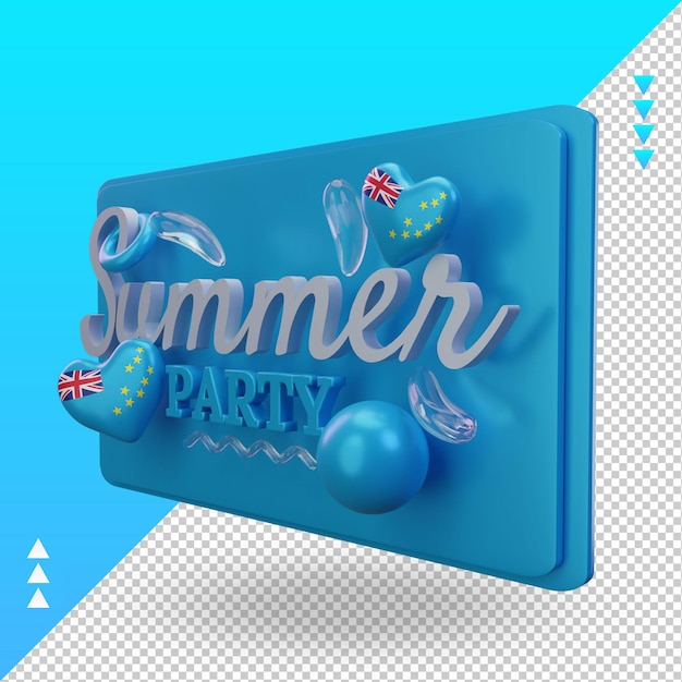 PSD 3d dia de festa de verão amor bandeira de tuvalu renderizando a vista direita