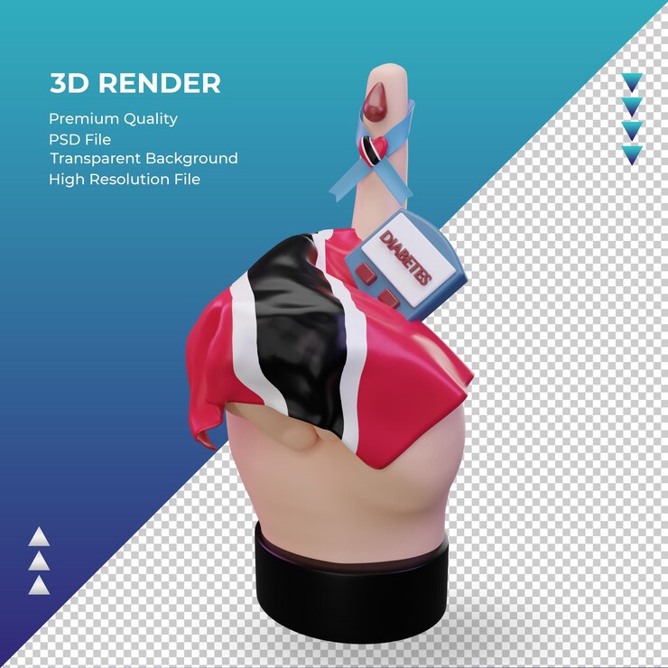 PSD 3d dia do diabetes trinidad e tobago renderizando a vista direita