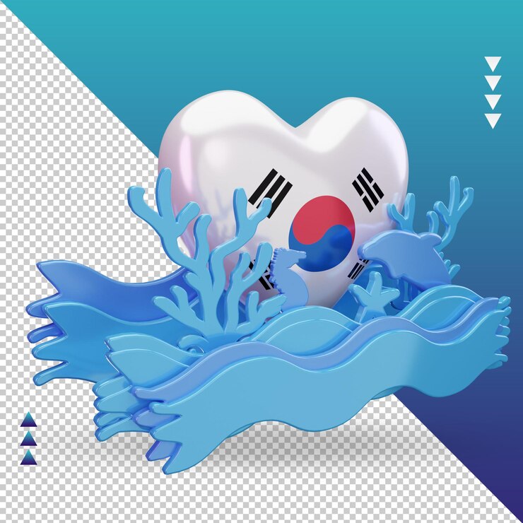 PSD 3d dia do oceano coreia do sul amor bandeira renderizando vista esquerda