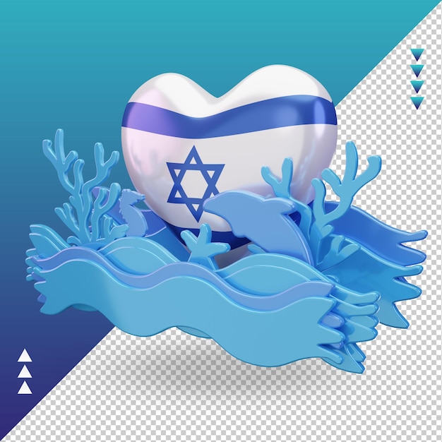 3d dia do oceano israel amor bandeira renderização vista direita