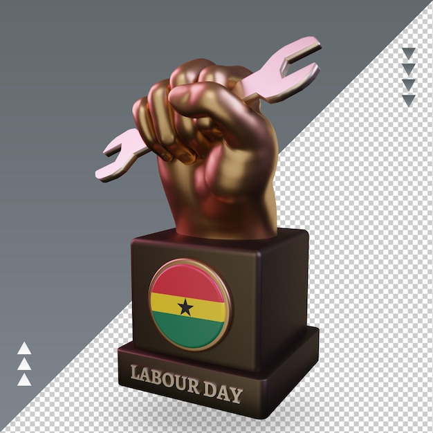 3d dia do trabalho bandeira de gana renderizando a visão certa