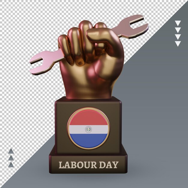 3d dia do trabalho bandeira do paraguai renderização vista frontal