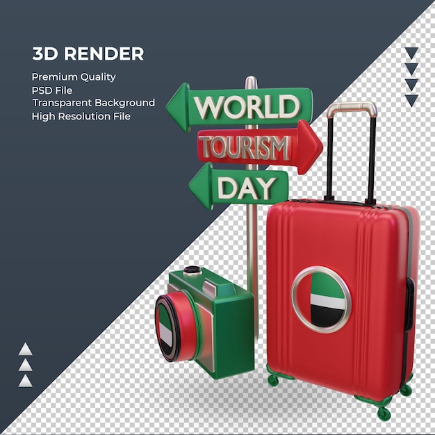 PSD 3d dia do turismo bandeira dos emirados árabes unidos renderizando a visão certa