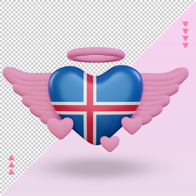 3d dia dos namorados amor bandeira da islândia renderização vista frontal