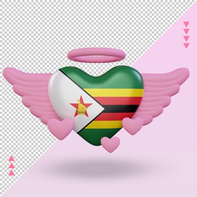 PSD 3d dia dos namorados amor bandeira do zimbábue renderizando vista frontal