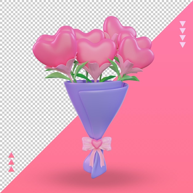 PSD 3d dia dos namorados balde flor ícone renderização vista frontal