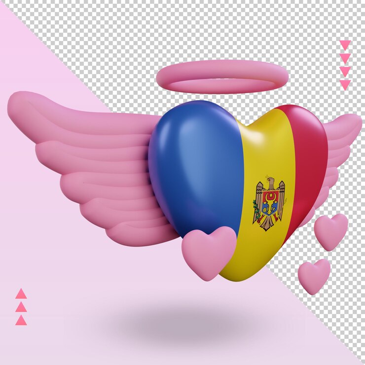 PSD 3d dia dos namorados com a bandeira da moldávia renderizando a vista esquerda