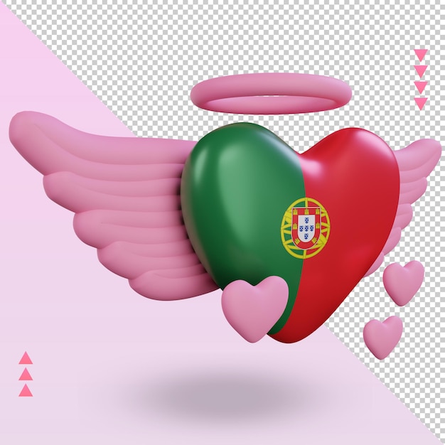 3d dia dos namorados com a bandeira de portugal, renderizando a vista esquerda