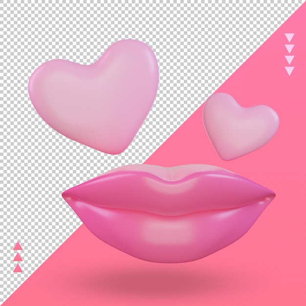 3d dia dos namorados lips love ícone renderização vista frontal