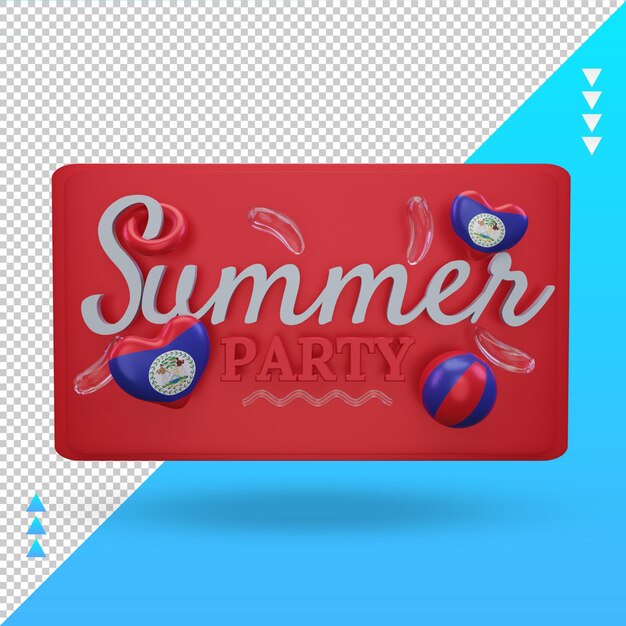 3d día de fiesta de verano amor bandera de Belice renderizado vista frontal