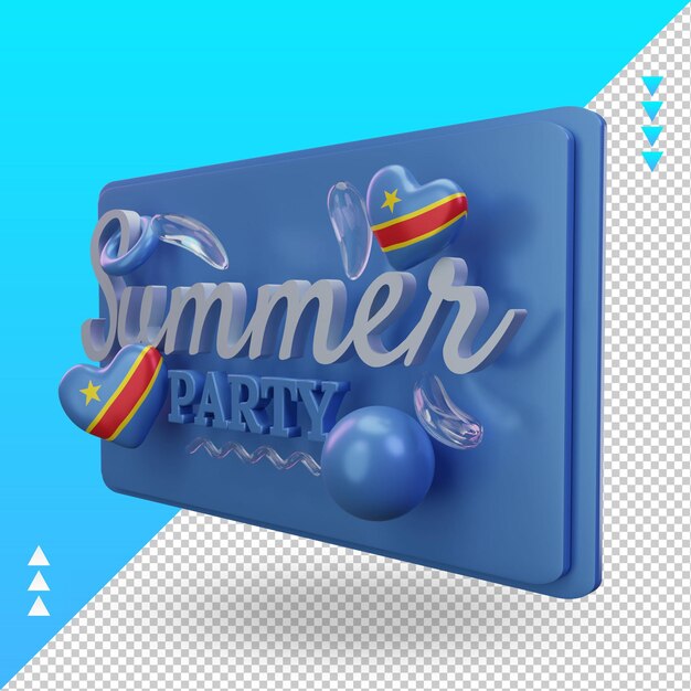 3d día de la fiesta de verano amor bandera del congo democrático renderizado vista derecha