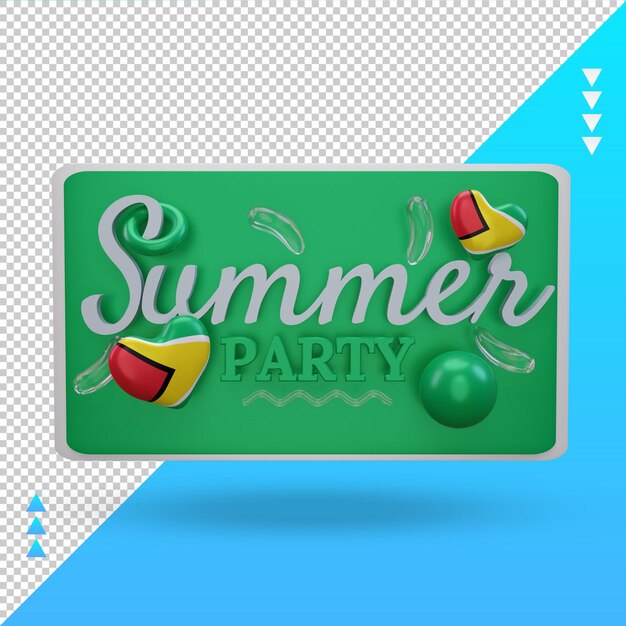3d día de fiesta de verano amor bandera de Guyana representación vista frontal