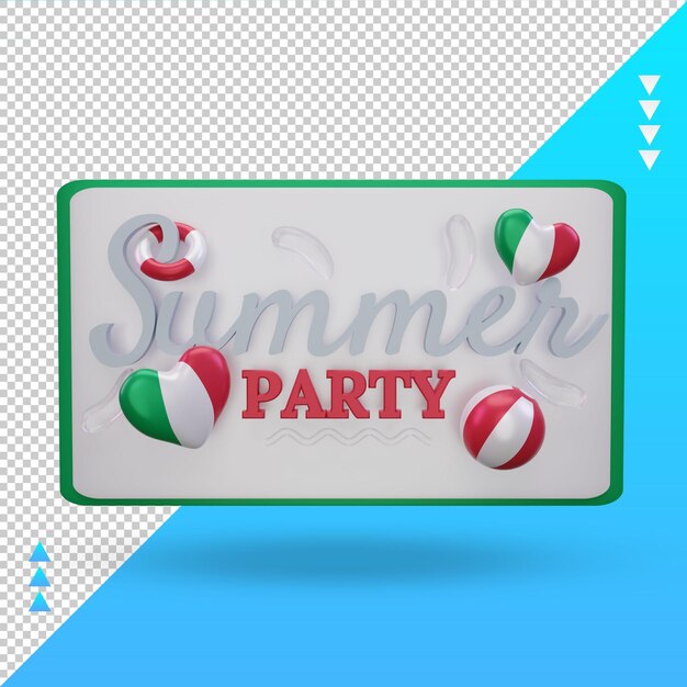 3d día de fiesta de verano amor bandera de italia renderizado vista frontal