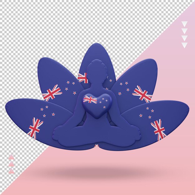 3d dia internacional da ioga bandeira da nova zelândia renderização vista frontal