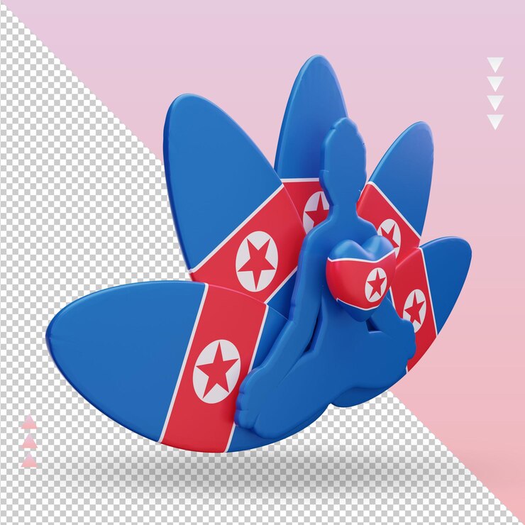 PSD 3d día internacional del yoga bandera de corea del norte representación vista izquierda
