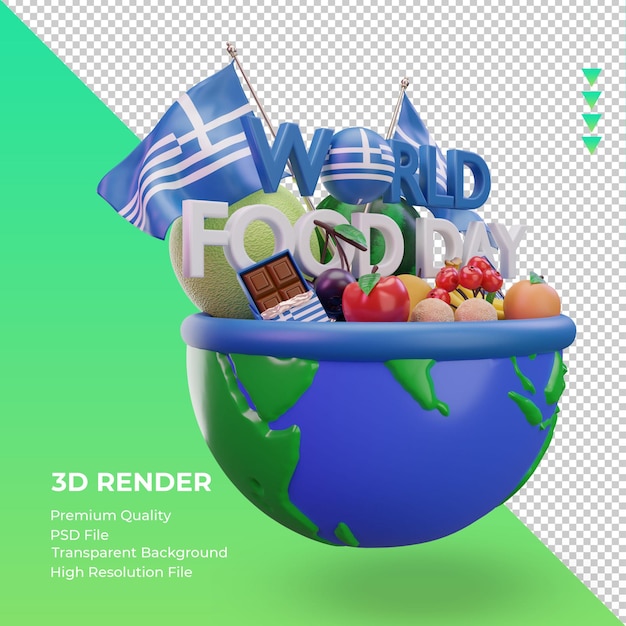 PSD 3d dia mundial da alimentação grécia renderizando a vista esquerda