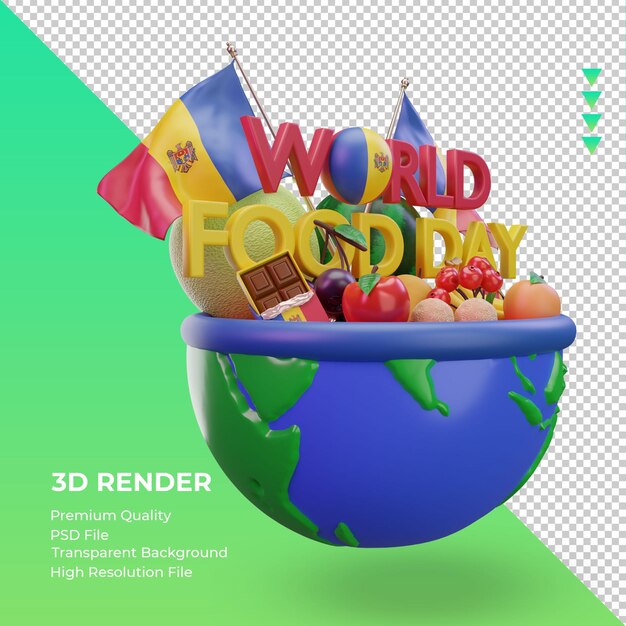 PSD 3d dia mundial da alimentação moldávia renderizando a vista esquerda