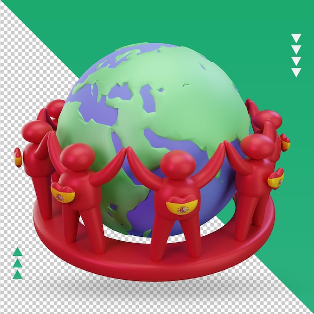 PSD 3d dia mundial da população pessoas bandeira da espanha renderizando a vista esquerda