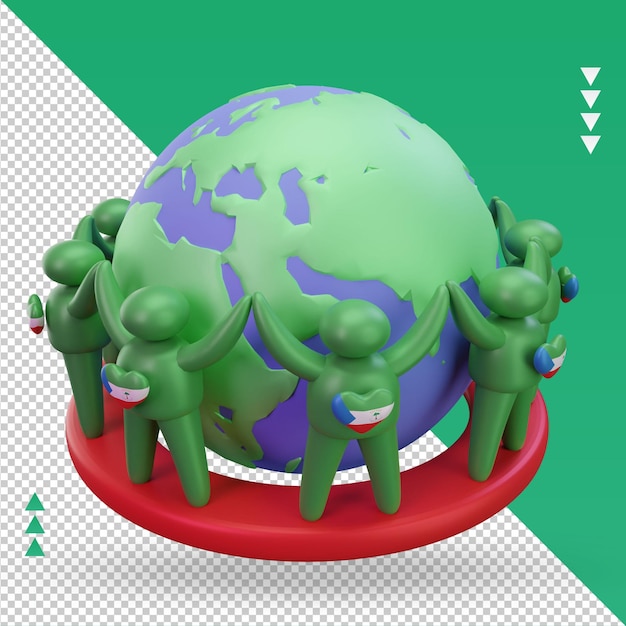 PSD 3d dia mundial da população pessoas bandeira da guiné equatorial renderizando a vista esquerda