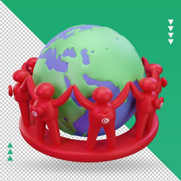 PSD 3d dia mundial da população pessoas bandeira da tunísia renderizando a vista esquerda