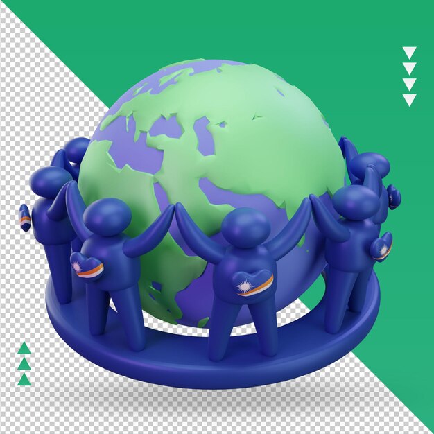 PSD 3d dia mundial da população pessoas bandeira das ilhas marshall renderizando a vista esquerda