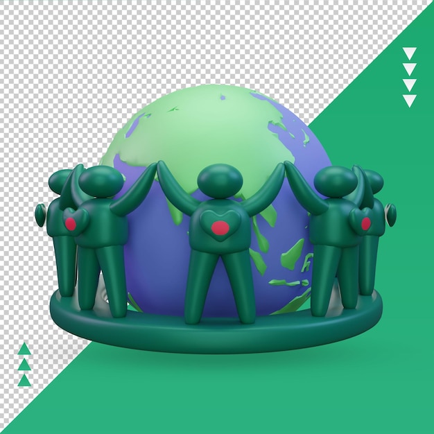 3d Dia Mundial da População Pessoas Bandeira de Bangladesh renderização vista frontal