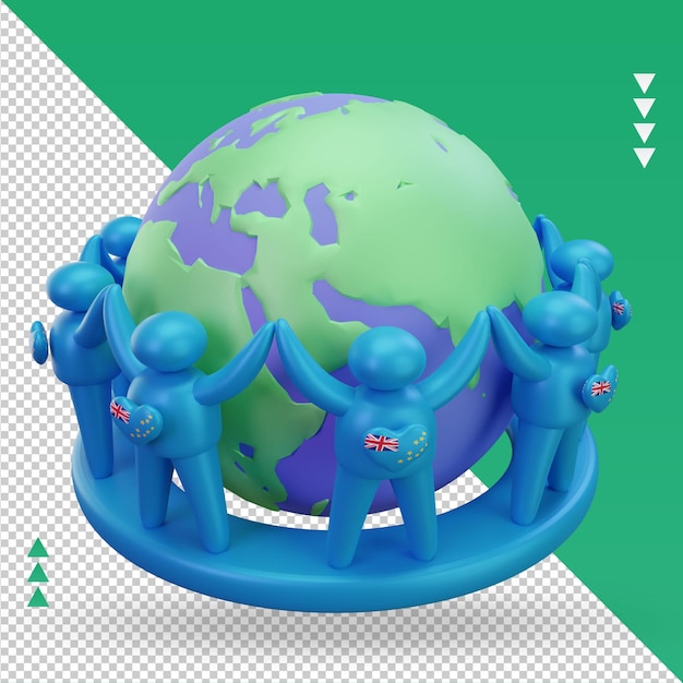 3d dia mundial da população pessoas bandeira de tuvalu renderizando a vista esquerda